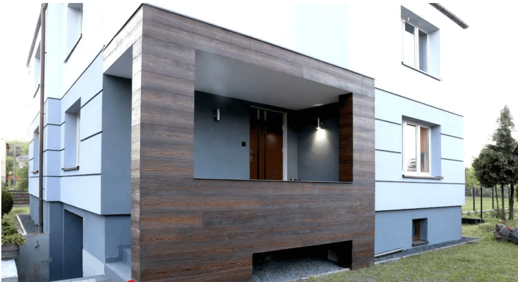 Elewacja domu ozdobiona elastyczną deską dekoracyjna DekorFlex